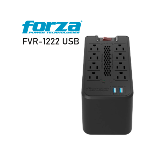 ESTABILIZADOR FORZA FVR-1222 USB 1200VA/600W 8 TOMAS BLACK