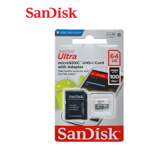 MEMORIA SANDISK 64GB UHS-I CLASS10, INCLUYE ADAPTADOR de SD