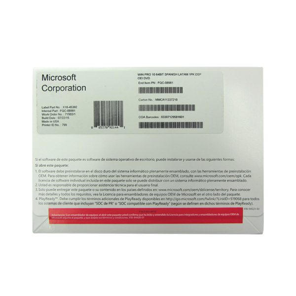 SISTEMA OPERATIVO MICROSOFT WINDOWS PRO 10.