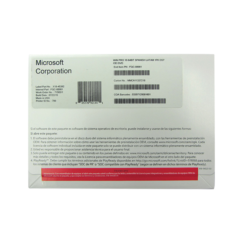 SISTEMA OPERATIVO MICROSOFT WINDOWS PRO 10.